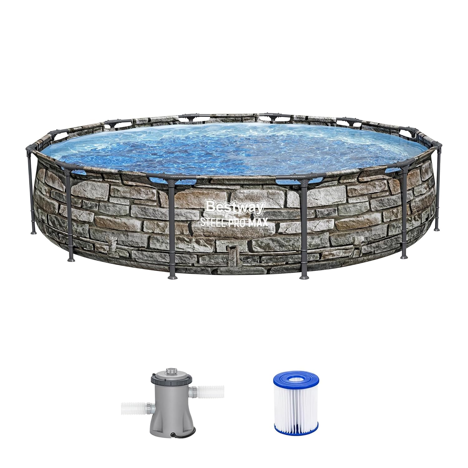 Outdoor Furniture For Pool - สระว่ายน้ำทรงกลมเหนือพื้นดิน Steel Pro Max ขนาด 12
