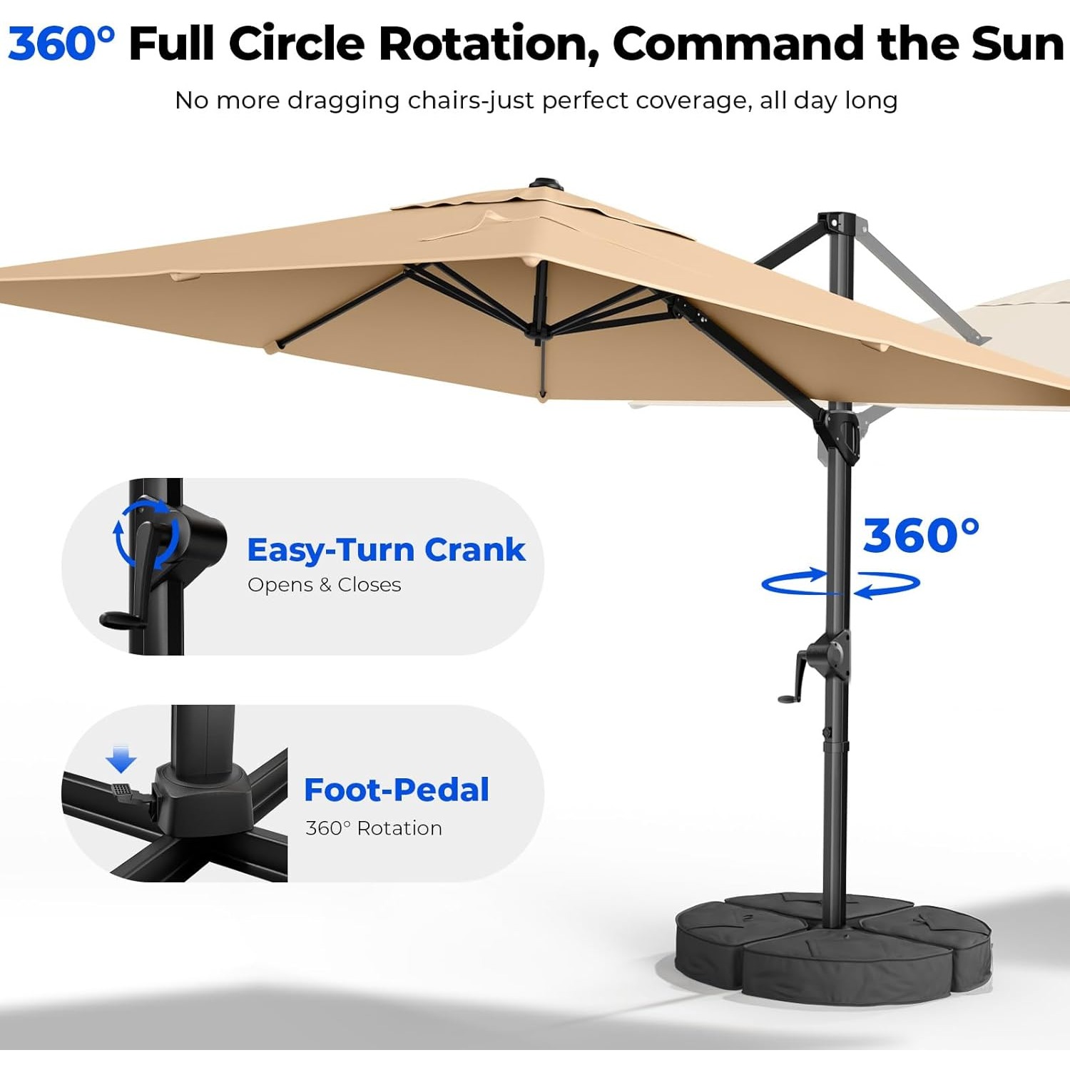 Outdoor Furniture With Umbrella - ร่มสนามแบบคานยื่นขนาด 10x10 ฟุต พร้อมฐาน - ร่มอลูมิเนียมขนาดใหญ่แบบออฟเซ็ต