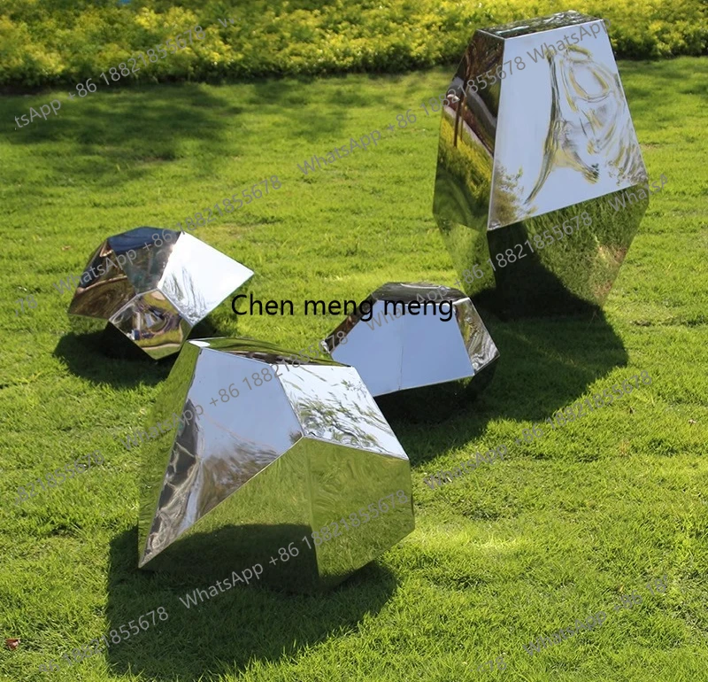 Outdoor Furniture In Sale - งานประติมากรรมตกแต่งล็อบบี้สำนักงานขายบ้านตัวอย่าง รูปทรงเรขาคณิต สแตนเลส กระจก หิน งานศิลปะตั้งพื้นกลางแจ้ง