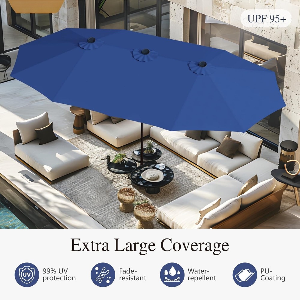 Outdoor Furniture With Umbrella - ร่มสนามทรงสี่เหลี่ยมขนาดใหญ่พิเศษ 15 ฟุต สำหรับตลาดหรือลานบ้าน แข็งแรงทนทาน พร้อมฐานในตัว