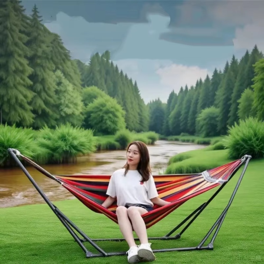 Outdoor Furniture Design - โครงเหล็กพับได้สำหรับผู้ใหญ่ ใช้กลางแจ้ง พร้อมเสาค้ำนำเข้า ดีไซน์แบบชิงช้า โครงสร้างโลหะ