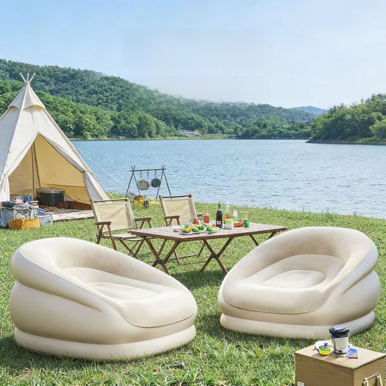 Outdoor Furniture Design - โซฟาพับได้แบบพกพาสำหรับเทศกาลดนตรีแคม เฟอร์นิเจอร์พักผ่อนกลางแจ้ง สำหรับ 1-2 คน ดีไซน์เรียบง่าย