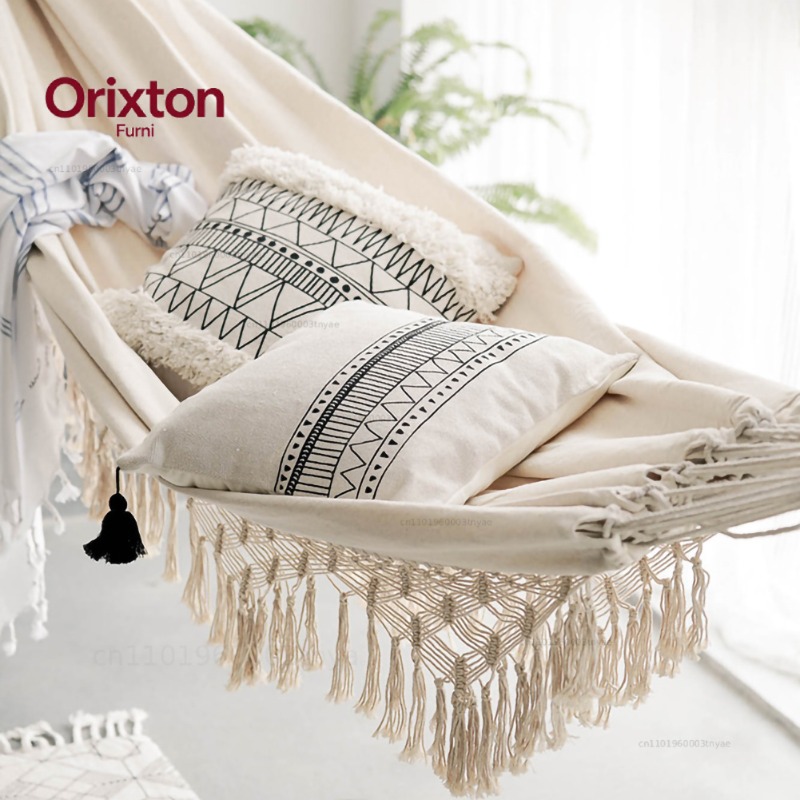 Outdoor Furniture Brands - เปลญวนขนาดใหญ่สำหรับ 2 คน สไตล์โบโฮ แบบมาคราเม่ บราซิลเลียน
