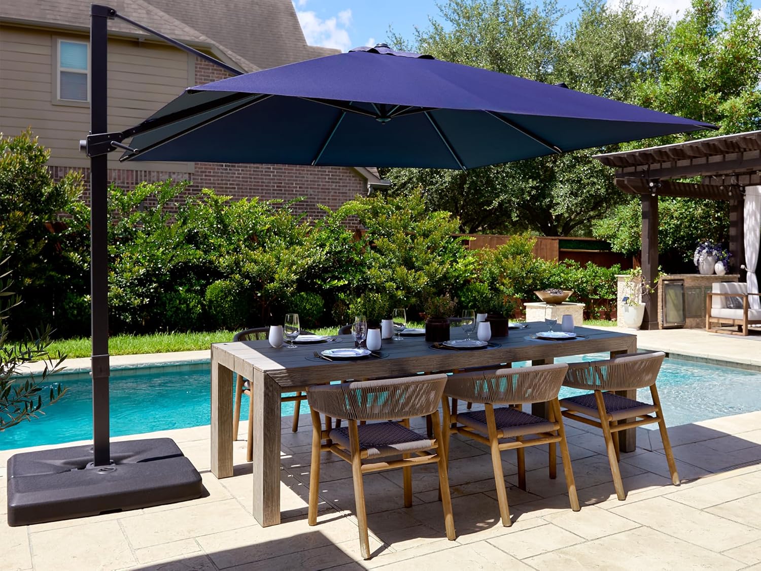 Outdoor Furniture With Umbrella - ร่มกันแดดแบบคานยื่นขนาด 10x10 ฟุต หมุนได้ 360 องศา