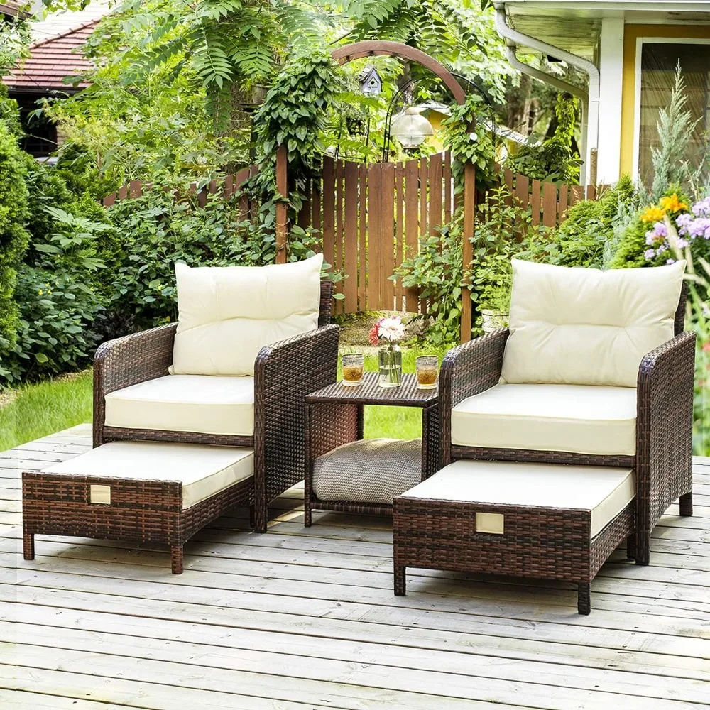 Outdoor Furniture Material - # สําหรับ 5 ชิ้นหวายเฟอร์นิเจอร์ Patio ชุดเก้าอี้ลานกลางแจ้ง