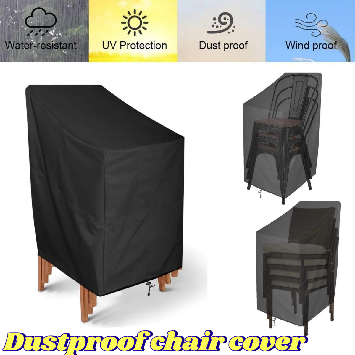 Outdoor Furniture With Covers - ผ้าคลุมเก้าอี้สนามแบบซ้อนกันได้ กันน้ำ สำหรับเฟอร์นิเจอร์ลานบ้าน ผ้าคลุมเก้าอี้แบบซ้อน 210D สำหรับกลางแจ้ง