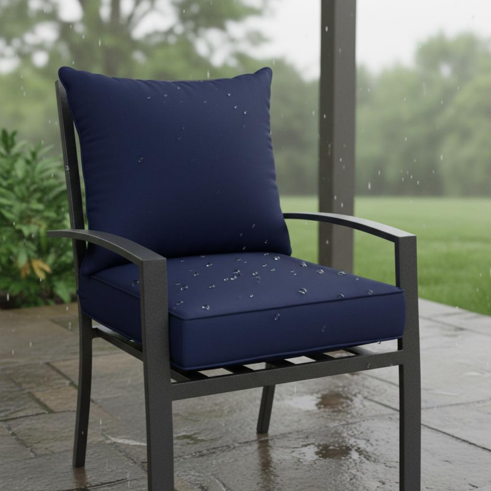 Outdoor Furniture With Covers - เบาะรองนั่งเก้าอี้ลานบ้าน ปลอกหุ้มถอดออกได้ ชุดเบาะรองนั่งและพนักพิง พร้อมสายรัดสำหรับใช้งานกลางแจ้ง สวน