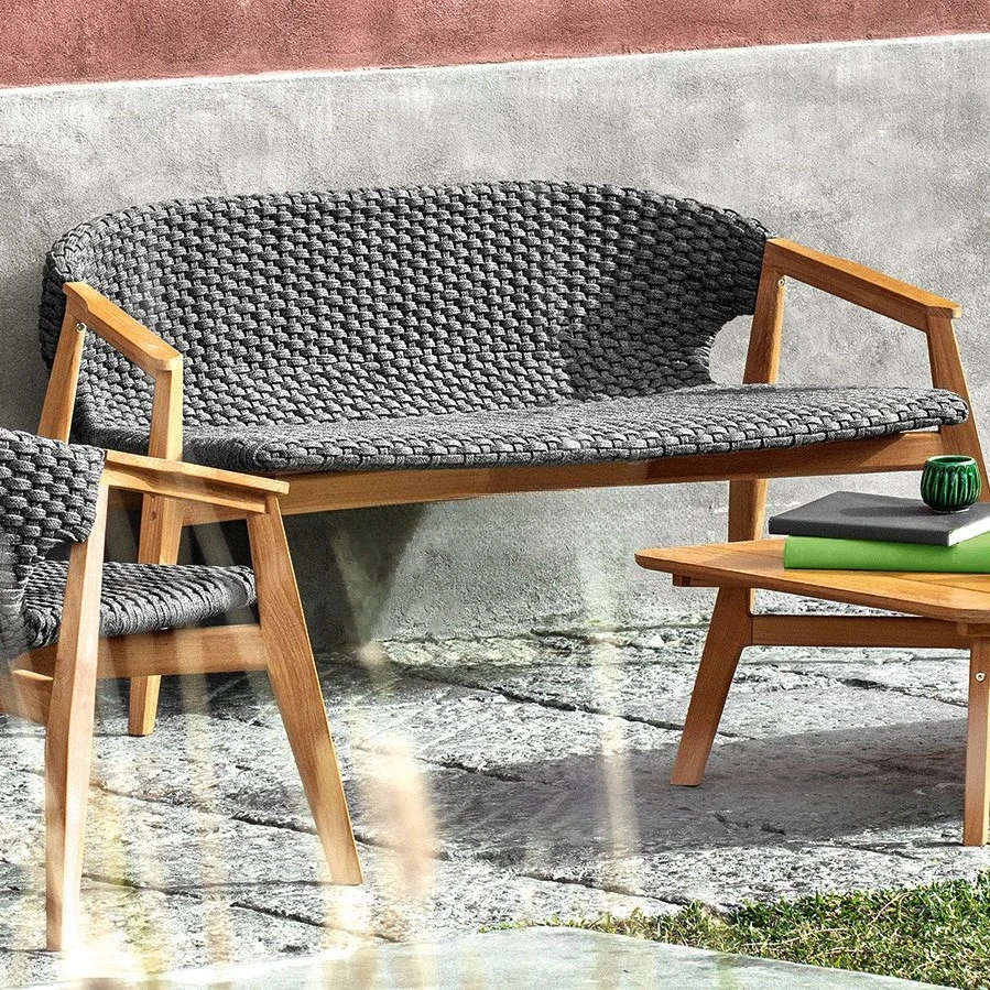 Outdoor Furniture Brands - เฟอร์นิเจอร์ 2021 เชือกแบรนด์ร้อนพร้อมฐานไม้สักคอลเลกชันกลางแจ้งเก้าอี้โซฟาสไตล์อเมริกันพร้อมชุดโซฟาสวนออตโตมัน