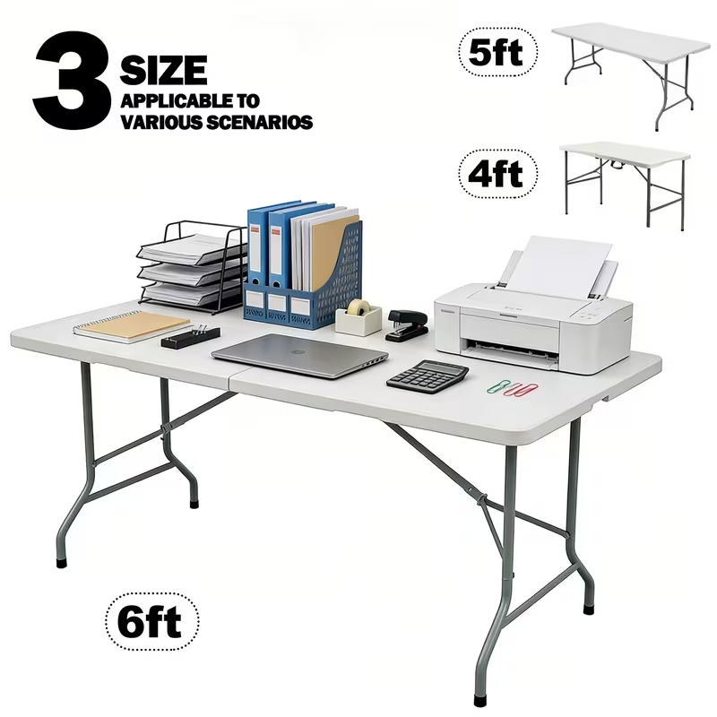 Outdoor Furniture Store - โต๊ะพับได้, โต๊ะพลาสติกพกพาพร้อมที่จับ, ดีไซน์กันน้ำและพับเก็บได้, เฟอร์นิเจอร์อเนกประสงค์, โครงเหล็กพร้อมระบบล็อกนิรภัยสำหรับปิกนิก, งานปาร์ตี้,