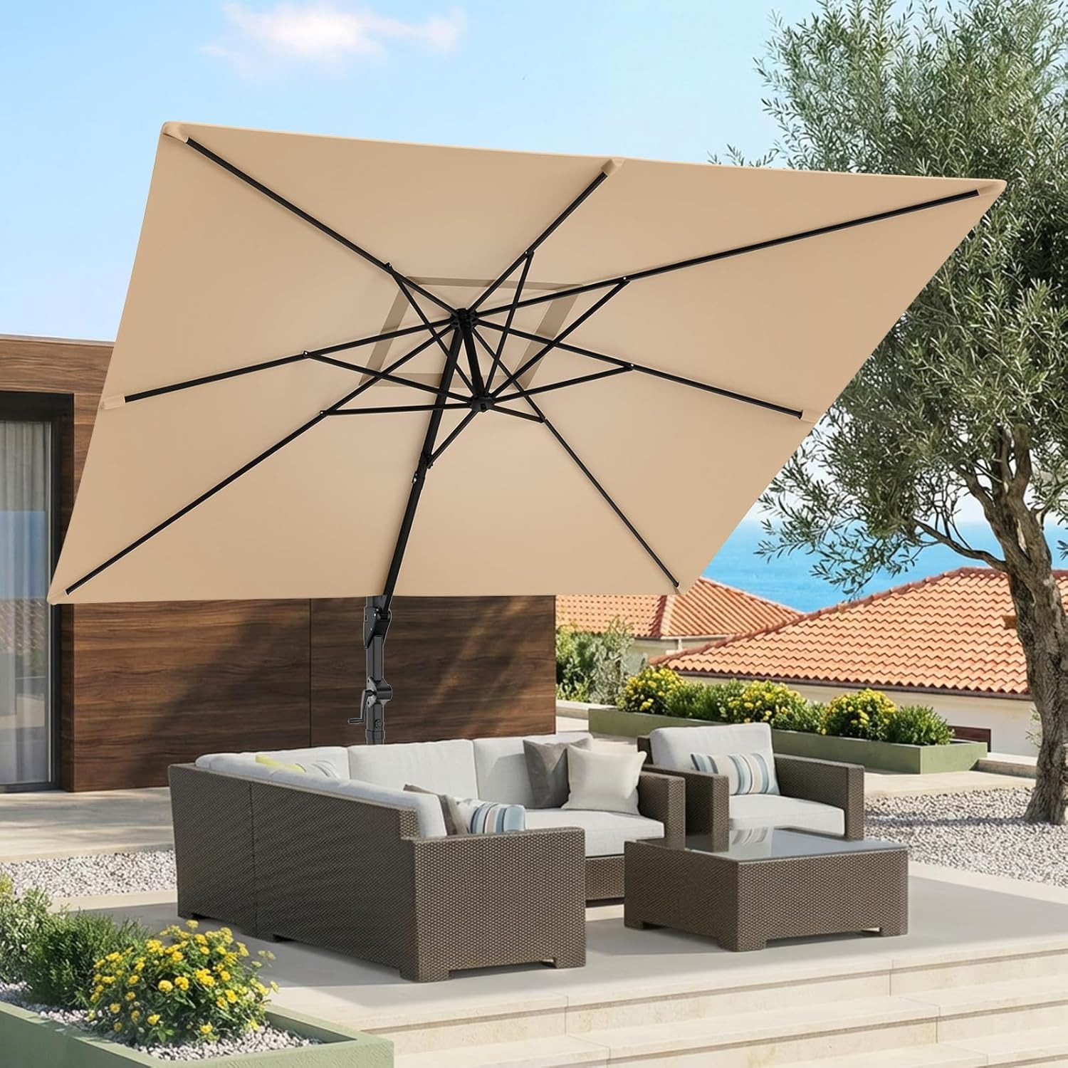 ร่มสนามแบบคานยื่นขนาด 10x10 ฟุ - Outdoor Furniture With Umbrella บทวิจารณ์และราคา