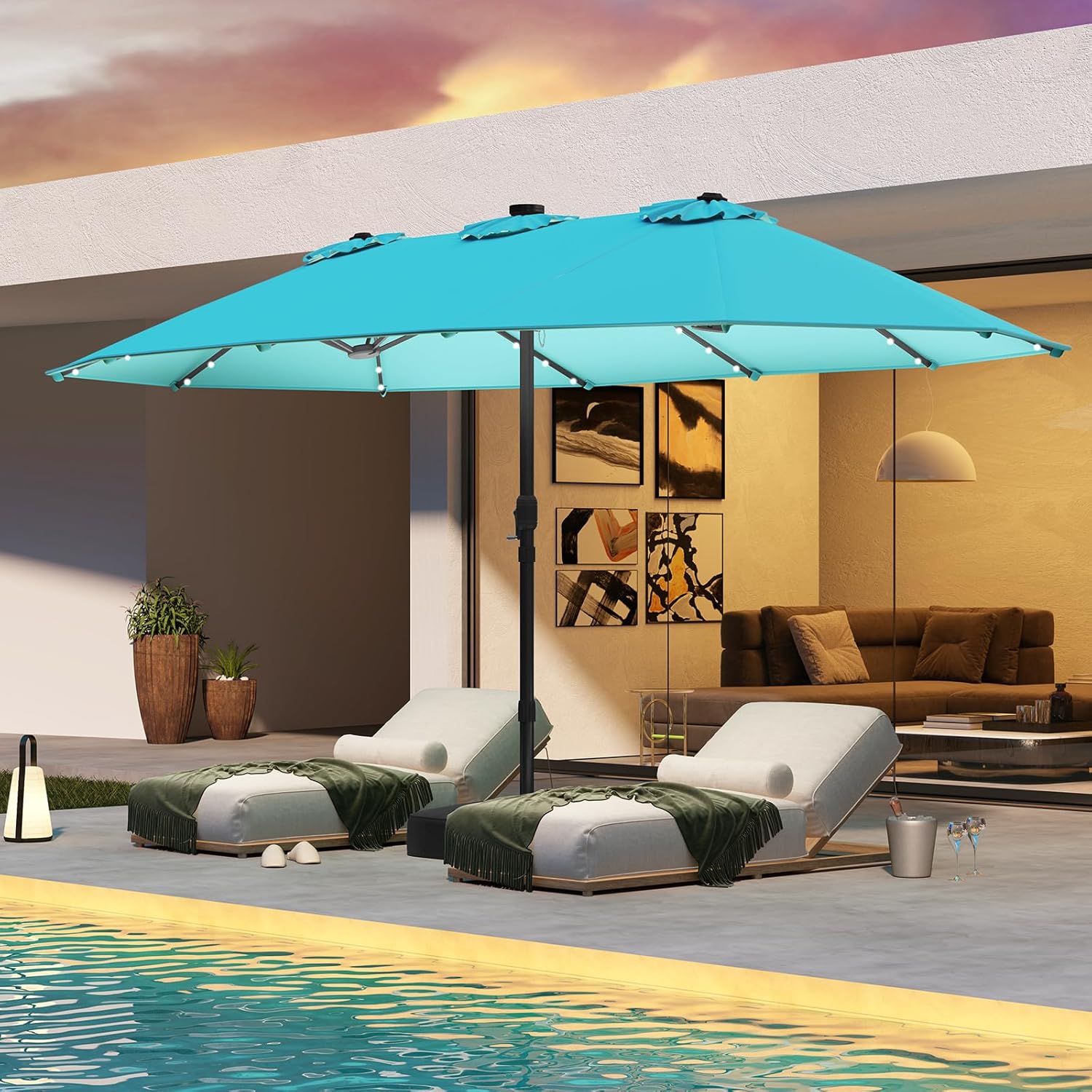 ร่มสนามพลังงานแสงอาทิตย์แบบสอง - Outdoor Furniture With Umbrella บทวิจารณ์และราคา