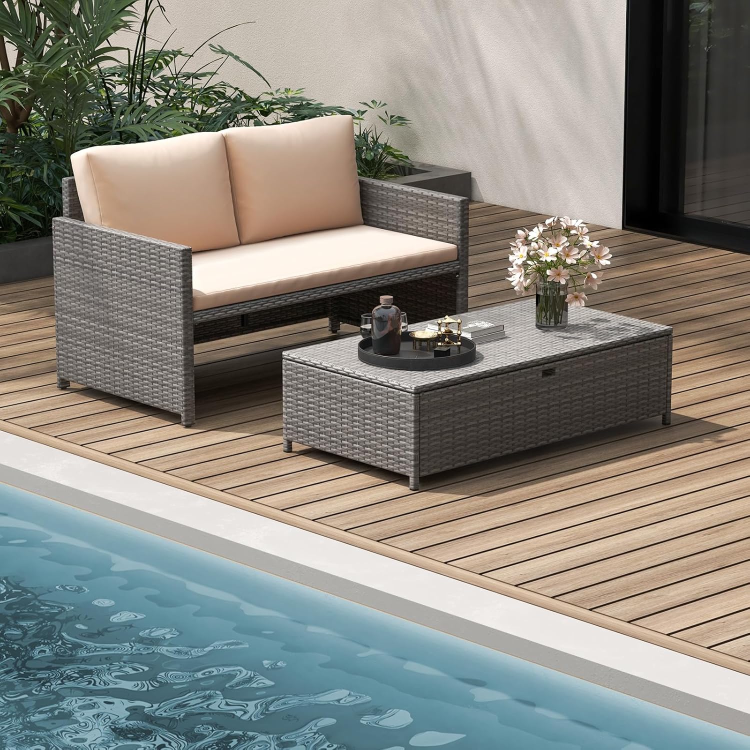 ชุดโซฟาหวายสำหรับกลางแจ้ง 2 ที - Outdoor Furniture For Pool บทวิจารณ์และราคา